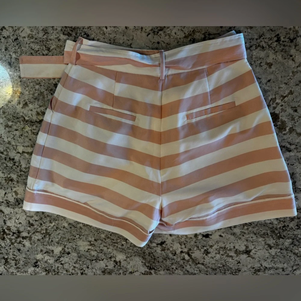 Striped‎ Tan and White Women Shorts